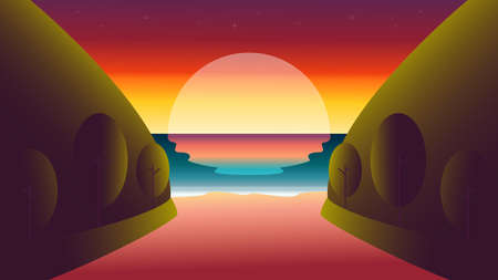 Sunset beach background nature landscape vector illustrationのイラスト素材