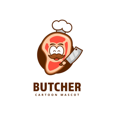 Cute meat butcher meat kitchen chef logo icon mascot character vectorのイラスト素材