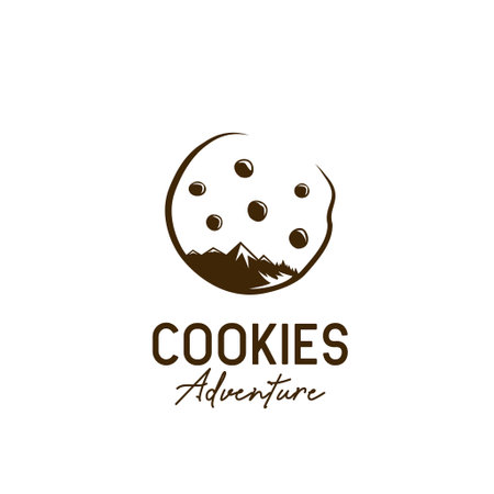 Cookie cookies outdoor adventure icon with mountain, forest and chocolate chip star illustration conceptのイラスト素材