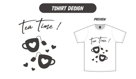 Tea time tshirt , tshirt design for tea lover cute cartoon vector flat style black white color good for cutting tshirt printingのイラスト素材