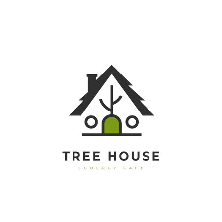 Tree house home logo with roof and chimney illustration icon simple styleのイラスト素材