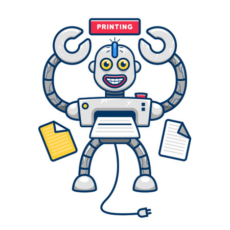 Quirky funny printer robot mascot character illustration vectorのイラスト素材