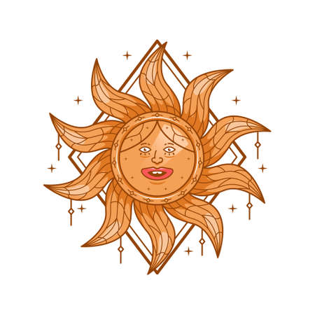 whimsical funny cute sun magical fantasy character t-shirt artwork illustrationのイラスト素材