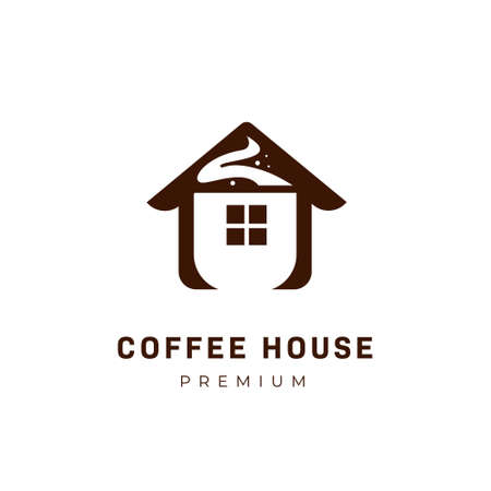 Coffee house logo with cup of coffee logo icon symbol inside houseのイラスト素材