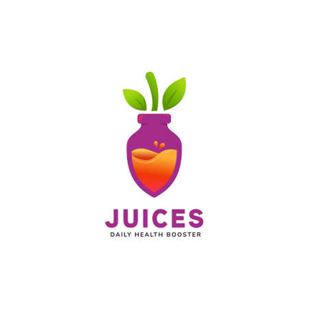 Juicy healthy fruit pressed purple beet fruit shape bottle juice logoのイラスト素材