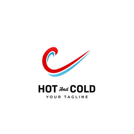 Hot and cold indoor air conditioner product and service logo with red and blue swoosh wind air iconのイラスト素材