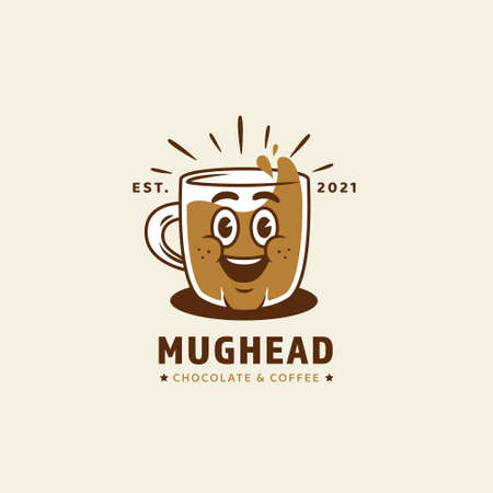 Mug cup head mascot character logo for chocolate and coffee cafe restaurant business logo icon in retro vintage cartoon styleのイラスト素材