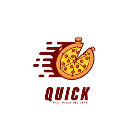 Quick fastest pizza delivery service logo, fast pizzeria delivery business logo icon with pizza as stopwatch illustrationのイラスト素材