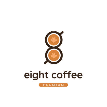 Number 8 coffee cafe logo with coffee latte cup in number 8 shape icon logo illustration templateのイラスト素材