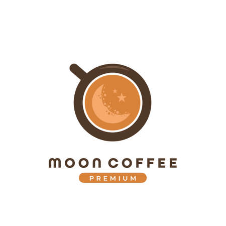 crescent moon coffee cafe logo, coffee shop logo template with moon inside coffee mug icon illustrationのイラスト素材