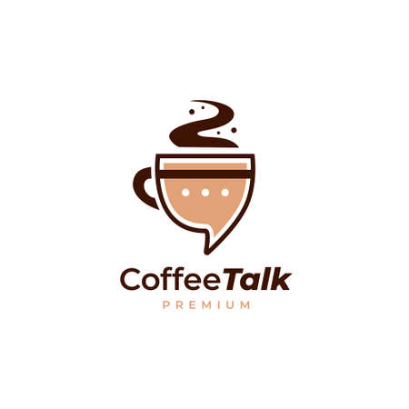 Fun coffee talk logo in mug shape and chat message bubble icon illustrationのイラスト素材