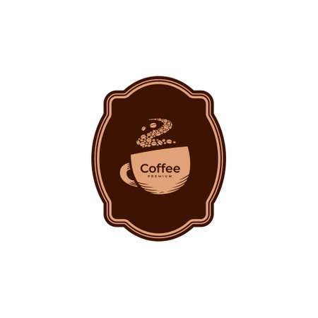 Hot Coffee mug badge logo icon in vintage classic simple styleのイラスト素材