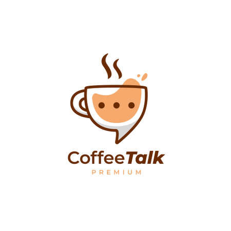 Coffee talk logo, coffee cup mug discussion logo icon in fun styleのイラスト素材