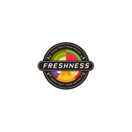 Fresh nature fruit vegetable store logo round badge icon templateのイラスト素材
