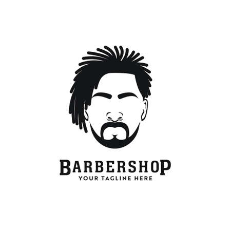 Side pony hairstyle Afro african american dreadlocks locs dreads barbershop hair stylist logo icon with hair silhouetteのイラスト素材