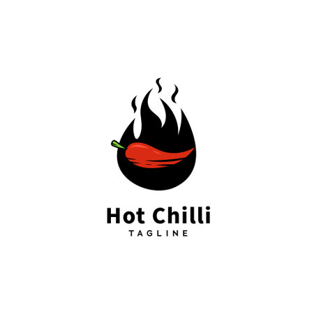 Hot red chill pepper logo icon with fire flameのイラスト素材