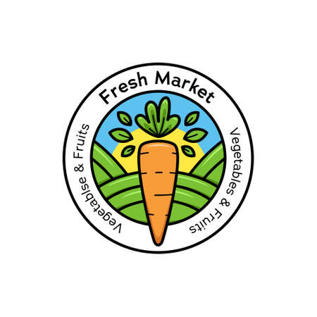 Farmer fresh market  badge icon in round shape with carrot illustrationのイラスト素材