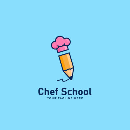 Chef School logo icon with pencil and chef hat, recipe blogger logo icon conceptのイラスト素材