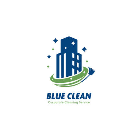 Blue clean commercial building office corporate cleaning service and janitor logo icon companyのイラスト素材