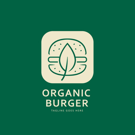 Organic vegan burger logo, plant based burger logo icon symbol monoline styleのイラスト素材