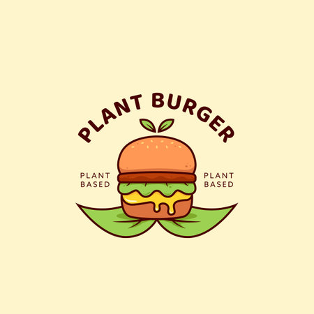Burger plant burger flower logo, plant based vegetarian vegan hamburger logo icon illustrationのイラスト素材