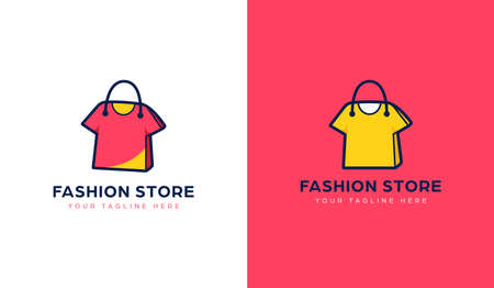 Tshirt clothing fashion store logo with shopping bag icon symbol in tee shapeのイラスト素材