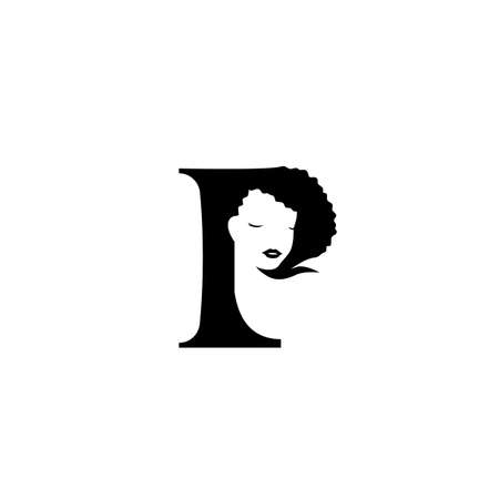 Letter P beauty african female silhouette face logo iconのイラスト素材