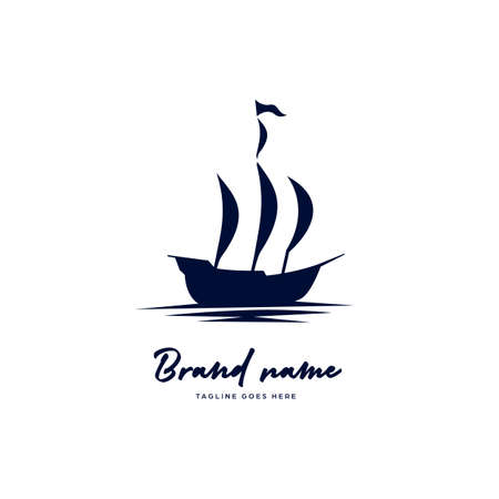 Big old classic pirate ship sailing logo icon silhouetteのイラスト素材