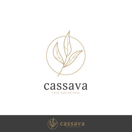 premium aesthetic cassava leaf logo icon templateのイラスト素材