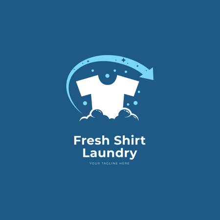 Fresh and clean laundry service logo template with tshirt and bubbles iconのイラスト素材