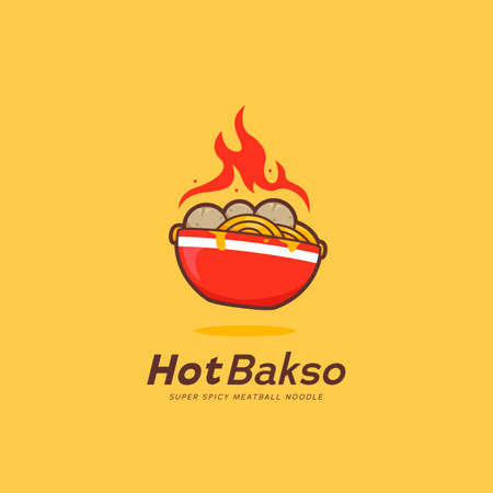 hot spicy bakso meatball logo icon template with fire flameのイラスト素材