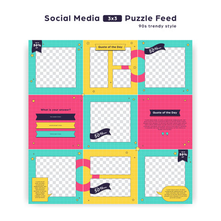 90s retro trendy social media puzzle feed post templateのイラスト素材