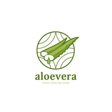 natural aloe vera plant simple elegant logo icon symbol vectorのイラスト素材