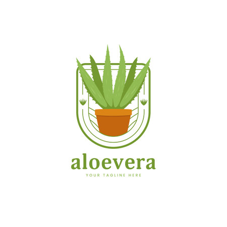 Aloe vera plant on pot logo badge icon illustrationのイラスト素材