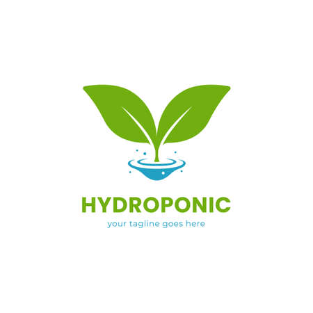 Simple hydroponic farm logo icon with natural green leaf and water ripple symbolのイラスト素材