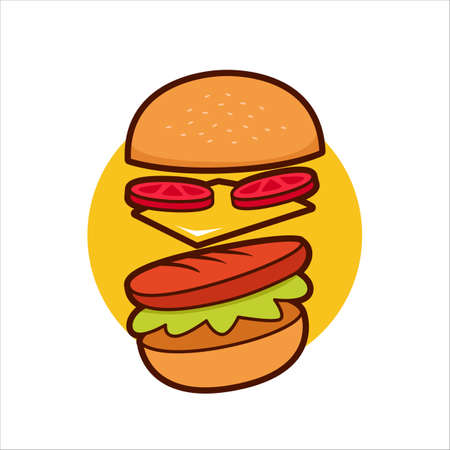 flying burger ingredients vector illustrationのイラスト素材