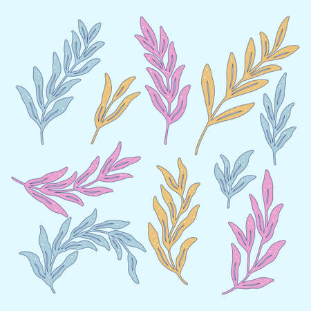 rustic pastel bright flower leaves with white glitter spot textureのイラスト素材