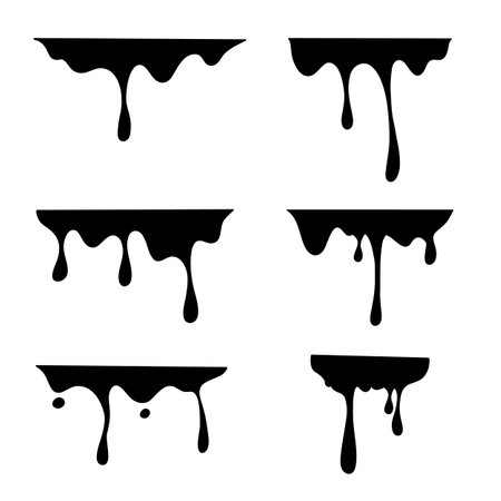 black liquid drip melting decoration vector setのイラスト素材