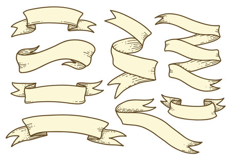 vintage vector ribbon banner doodle hand drawing set decoration illustrationのイラスト素材