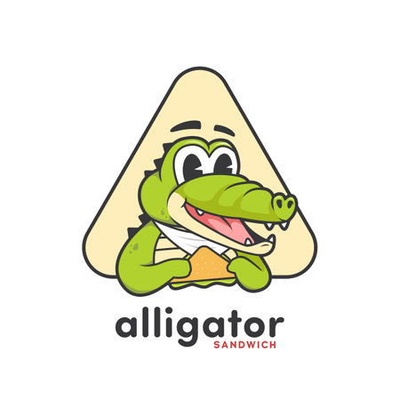 alligator crocodile mascot logo eating sandwich snack illustration badge icon logoのイラスト素材