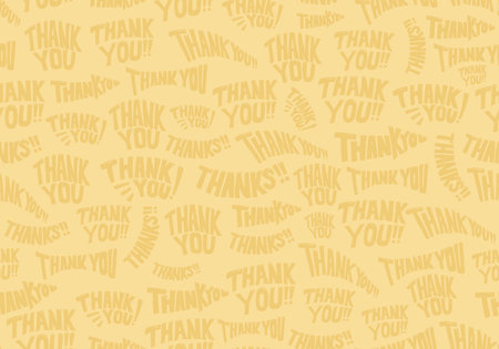 thanks thank you doodle lettering hand drawing seamless pattern doodle background with soft yellow color. Thanks card backgroundのイラスト素材