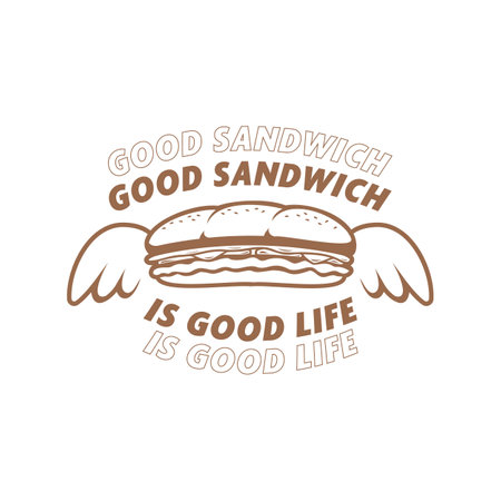 Good Sandwich logo, retro submarine sandwich with wing logo for tshirt illustration simple colorのイラスト素材