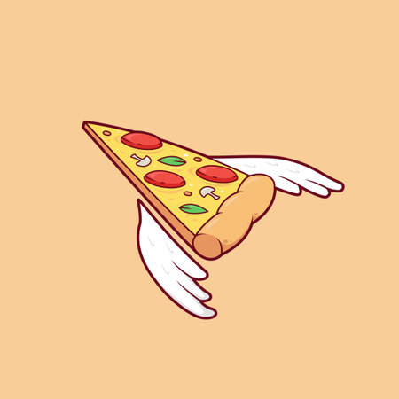 flying slice of pizza with wing illustration. angel pizza flyingのイラスト素材