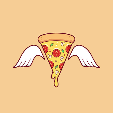 cheese pizza slice melting with wing illustration vectorのイラスト素材