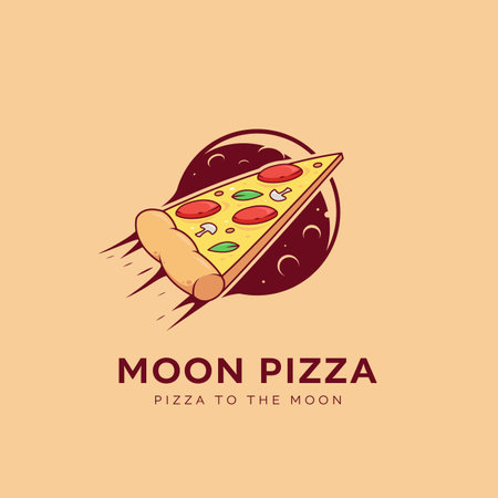 pizza to the moon logo. flying pizza to moon logo icon illustrationのイラスト素材