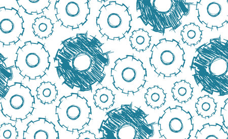 mechanical gear sketch hand drawing background illustration patternのイラスト素材