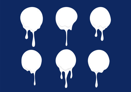 set of white ball dot ink paint liquid melting drips vector illustration elementのイラスト素材