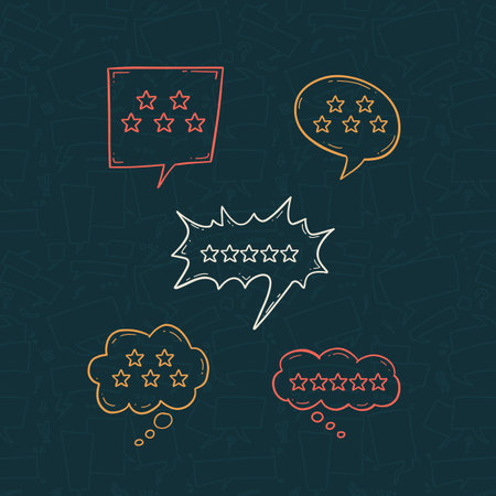 set of rating star reviews in bubble speak comic in doodle style hand drawingのイラスト素材