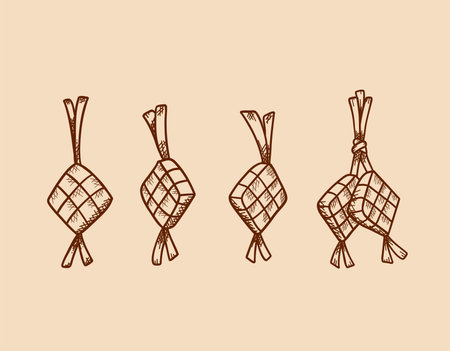 set of ketupat hand drawing sketch doodle styleのイラスト素材