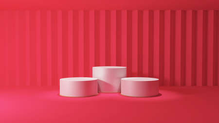 Podium with geometric spheres, empty cylindrical stage for award ceremony or product presentation platform 4の写真素材